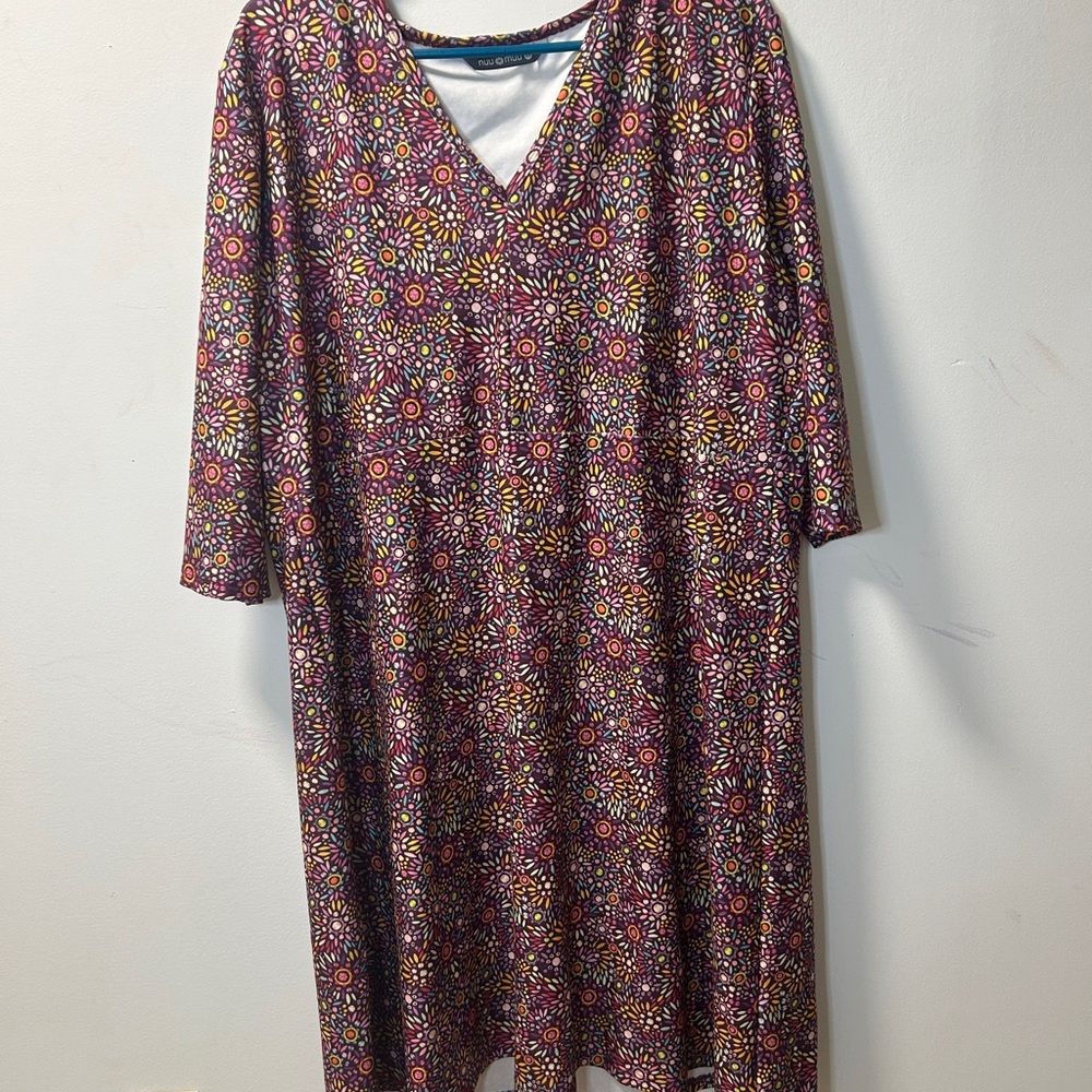 Nuu-Muu Gobr Floral V-Neck Dress - Multicolor flowers 3/4 sleeve 3x
